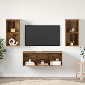 Conjunto de mueble de TV Montaje en la pared 3 pcs Madera Vieja en Muebles TV | Comprar online en Foru.es