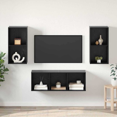 Conjunto de mueble de TV 3 pcs Roble Negro Madera contrachapada en Muebles TV | Comprar online en Foru.es