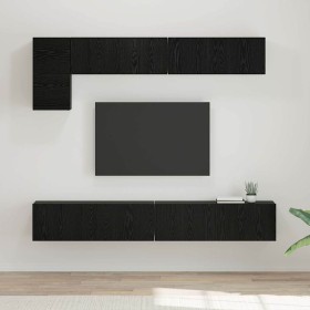Conjunto de mueble de TV 5 pcs Roble Negro Madera contrachapada en Muebles TV | Comprar online en Foru.es