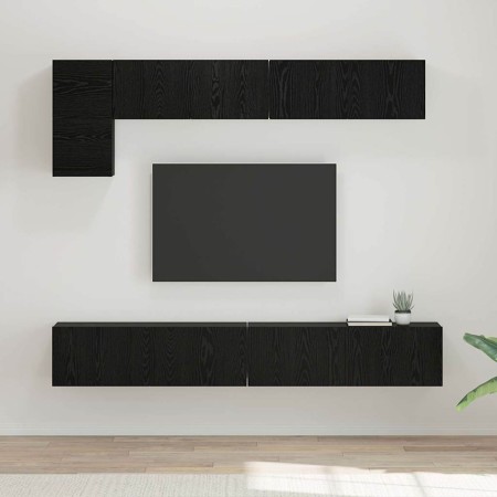 Conjunto de mueble de TV 5 pcs Roble Negro Madera contrachapada en Muebles TV | Comprar online en Foru.es