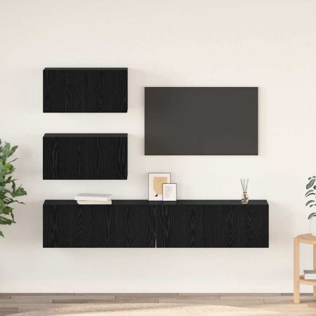Conjunto de mueble de TV 4 pcs Roble Negro Madera de ingeniería en Muebles TV | Comprar online en Foru.es
