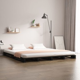 Cama de palets de madera maciza de pino negra 140x190 cm de vidaXL, Camas y somieres - Ref: Foro24-821441, Precio: 179,53 €, ...