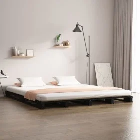 Solid black pine wood pallet bed 140x190 cm by vidaXL, Beds and slatted bases - Ref: Foro24-821441, Price: 177,18 €, Discount: %