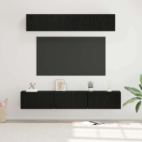 Conjunto de mueble de TV 5 pcs Roble Negro Madera contrachapada en Muebles TV | Comprar online en Foru.es