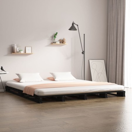Cama de palets de madera maciza de pino negra 120x200 cm de vidaXL, Camas y somieres - Ref: Foro24-821391, Precio: 127,28 €, ...
