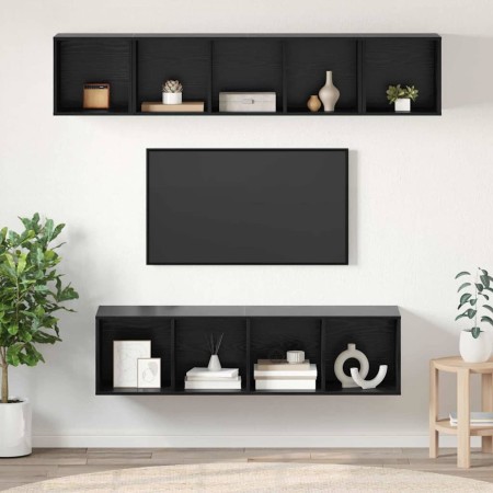 Conjunto de mueble de TV 4 pcs Roble Negro Madera contrachapada en Muebles TV | Comprar online en Foru.es