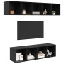 Conjunto de mueble de TV 4 pcs Roble Negro Madera contrachapada en Muebles TV | Comprar online en Foru.es