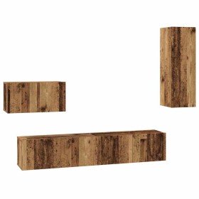 Mueble de TV de Pared 4 pcs Madera Vieja Madera contrachapada en Muebles TV | Comprar online en Foru.es