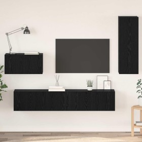 Mueble de TV de Pared 4 pcs Roble Negro Madera contrachapada en Muebles TV | Comprar online en Foru.es
