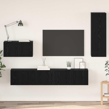 Mueble de TV de Pared 4 pcs Roble Negro Madera contrachapada en Muebles TV | Comprar online en Foru.es