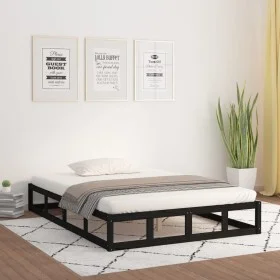 Estructura de cama de madera maciza negra 140x200 cm de vidaXL, Camas y somieres - Ref: Foro24-820800, Precio: 114,55 €, Desc...