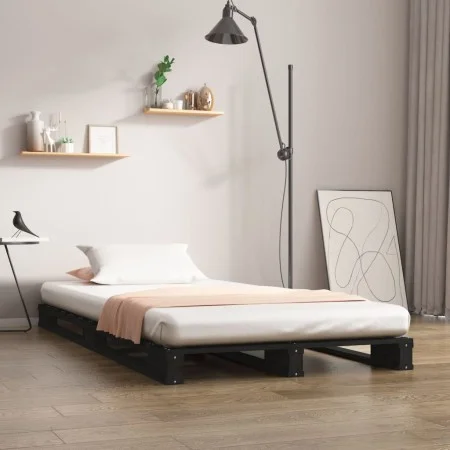 Cama de palets madera maciza pino negra pequeña 75x190 cm de vidaXL, Camas y somieres - Ref: Foro24-821421, Precio: 117,33 €,...