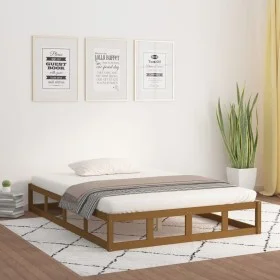Estructura de cama doble madera maciza marrón miel 120x190 cm de vidaXL, Camas y somieres - Ref: Foro24-820834, Precio: 142,9...