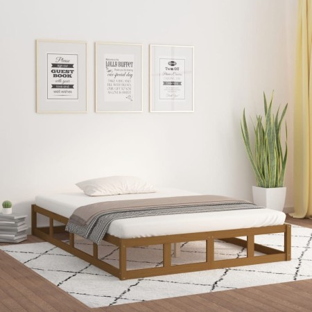 Estructura de cama doble madera maciza marrón miel 120x190 cm de vidaXL, Camas y somieres - Ref: Foro24-820834, Precio: 145,5...