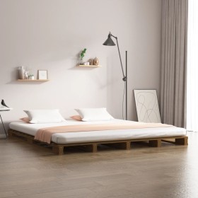 Cama de palets de madera maciza de pino marrón miel 120x200 cm de vidaXL, Camas y somieres - Ref: Foro24-821390, Precio: 174,...