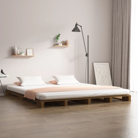 Cama de palets de madera maciza de pino marrón miel 120x200 cm de vidaXL, Camas y somieres - Ref: Foro24-821390, Precio: 174,...