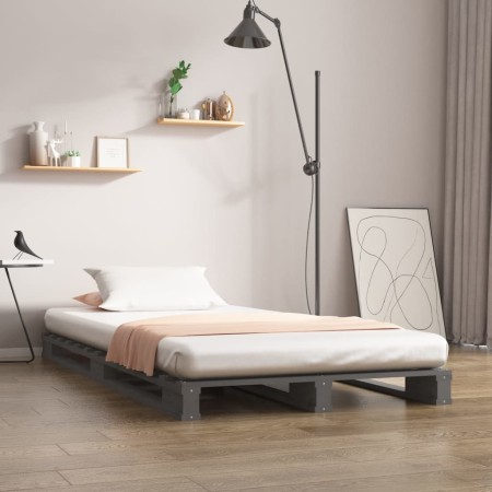 Cama de palets madera maciza de pino gris 100x200 cm de vidaXL, Camas y somieres - Ref: Foro24-821384, Precio: 138,80 €, Desc...