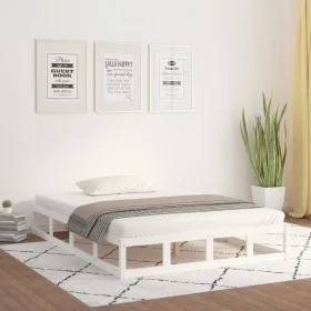 White solid wood bed frame 200x200 cm by vidaXL, Beds and slatted bases - Ref: Foro24-820817, Price: 115,77 €, Discount: %