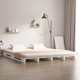 King Size white pine solid wood pallet bed 150x200 cm by vidaXL, Beds and slatted bases - Ref: Foro24-821398, Price: 166,24 €...