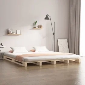 Solid pine wood pallet bed 140x190 cm by vidaXL, Beds and slatted bases - Ref: Foro24-821437, Price: 147,58 €, Discount: %