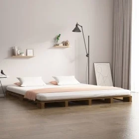 Solid honey brown pine wood pallet beds 140x190 cm by vidaXL, Beds and slatted bases - Ref: Foro24-821440, Price: 198,63 €, D...