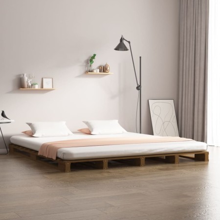 Camas de palets madera maciza pino marrón miel 140x190 cm de vidaXL, Camas y somieres - Ref: Foro24-821440, Precio: 201,62 €,...