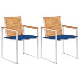 Sillas de jardín con cojines 2 uds madera maciza teca y acero en Sillas de jardín | Comprar online en Foru.es