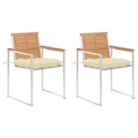 Sillas de jardín con cojines 2 uds madera maciza teca y acero en Sillas de jardín | Comprar online en Foru.es