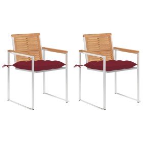 Sillas de jardín con cojines 2 uds madera maciza teca y acero en Sillas de jardín | Comprar online en Foru.es