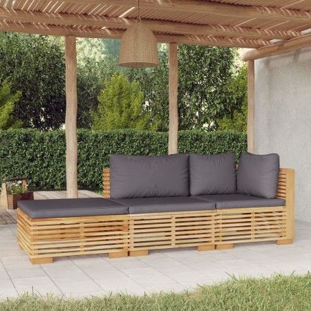 Juego muebles de jardín 3 piezas y cojines madera maciza teca de vidaXL, Conjuntos de jardín - Ref: Foro24-3100906, Precio: 5...