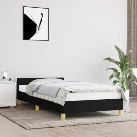 Estructura de cama con cabecero de tela negro 90x190 cm de vidaXL, Camas y somieres - Ref: Foro24-347377, Precio: 94,95 €, De...