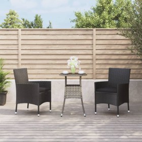 Mesita y sillas jardín 3 pzas y cojines ratán sintético negro de vidaXL, Conjuntos de jardín - Ref: Foro24-3187426, Precio: 2...