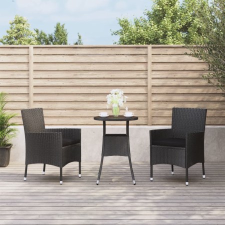 Mesita y sillas jardín 3 pzas y cojines ratán sintético negro de vidaXL, Conjuntos de jardín - Ref: Foro24-3187416, Precio: 2...