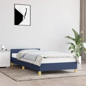 Bed frame with blue fabric headboard 100x200 cm by vidaXL, Beds and slatted bases - Ref: Foro24-347397, Price: 82,68 €, Disco...