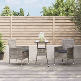 Mesita y sillas jardín 3 pzas y cojines ratán sintético gris de vidaXL, Conjuntos de jardín - Ref: Foro24-3187418, Precio: 18...