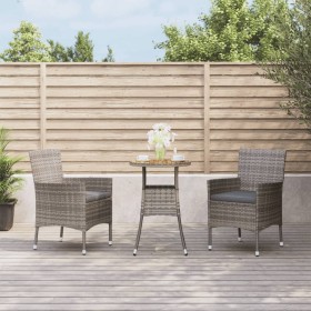 Mesita y sillas jardín 3 pzas y cojines ratán sintético gris de vidaXL, Conjuntos de jardín - Ref: Foro24-3187434, Precio: 18...