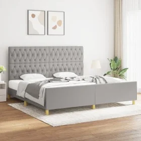 Light gray fabric bed frame with headboard 200x200 cm by vidaXL, Beds and slatted bases - Ref: Foro24-3125324, Price: 239,98 ...