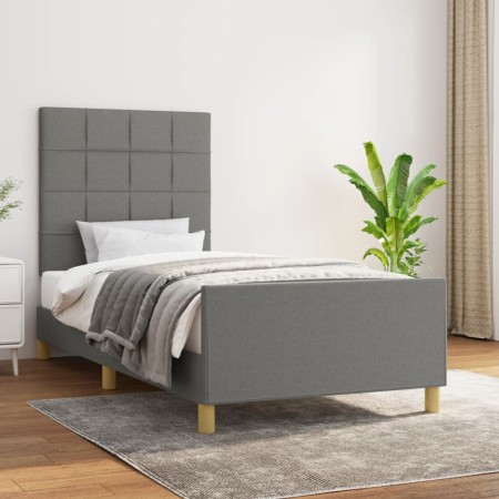Estructura de cama con cabecero de tela gris oscuro 90x200 cm de vidaXL, Camas y somieres - Ref: Foro24-3125026, Precio: 138,...