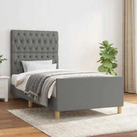Estructura de cama con cabecero de tela gris oscuro 100x200 cm de vidaXL, Camas y somieres - Ref: Foro24-3125277, Precio: 146...
