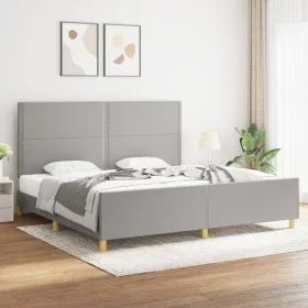 Light gray fabric bed frame with headboard 200x200 cm by vidaXL, Beds and slatted bases - Ref: Foro24-3125000, Price: 217,11 ...
