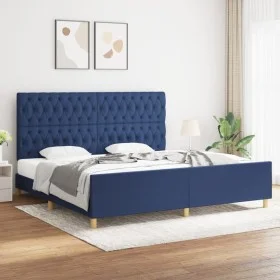 Bettrahmen mit blauem Stoffkopfteil 200x200 cm von vidaXL, Betten und Lattenroste - Ref: Foro24-3125330, Preis: 253,91 €, Rab...