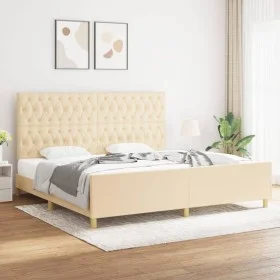 Estructura de cama con cabecero de tela color crema 200x200 cm de vidaXL, Camas y somieres - Ref: Foro24-3125329, Precio: 273...
