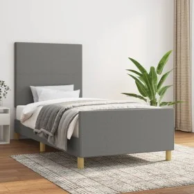 Estructura de cama con cabecero de tela gris oscuro 90x190 cm de vidaXL, Camas y somieres - Ref: Foro24-3124856, Precio: 158,...
