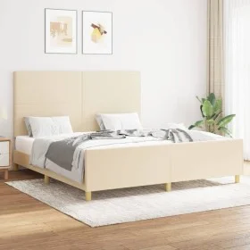Bed frame with cream fabric headboard 160x200 cm by vidaXL, Beds and slatted bases - Ref: Foro24-3124908, Price: 228,75 €, Di...