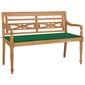 Banco Batavia madera maciza de teca con cojín verde 120 cm en Bancos de jardín | Comprar online en Foru.es