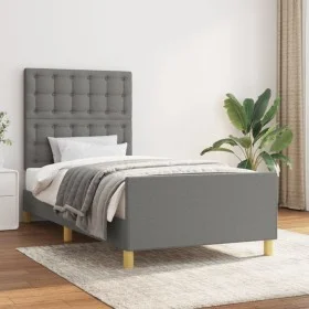Bettgestell mit Kopfteil aus dunkelgrauem Stoff 90x200 cm von vidaXL, Betten und Lattenroste - Ref: Foro24-3125350, Preis: 14...