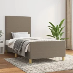 Bed frame with headboard in taupe gray fabric 100x200 cm by vidaXL, Beds and slatted bases - Ref: Foro24-3124875, Price: 142,...