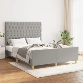 Light gray fabric bed frame with headboard 140x200 cm by vidaXL, Beds and slatted bases - Ref: Foro24-3125300, Price: 229,65 ...