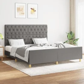 Bed frame with headboard dark gray fabric 160x200 cm by vidaXL, Beds and slatted bases - Ref: Foro24-3125309, Price: 253,79 €...