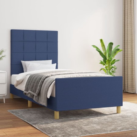 Estructura de cama con cabecero de tela azul 100x200 cm de vidaXL, Camas y somieres - Ref: Foro24-3125039, Precio: 134,38 €, ...